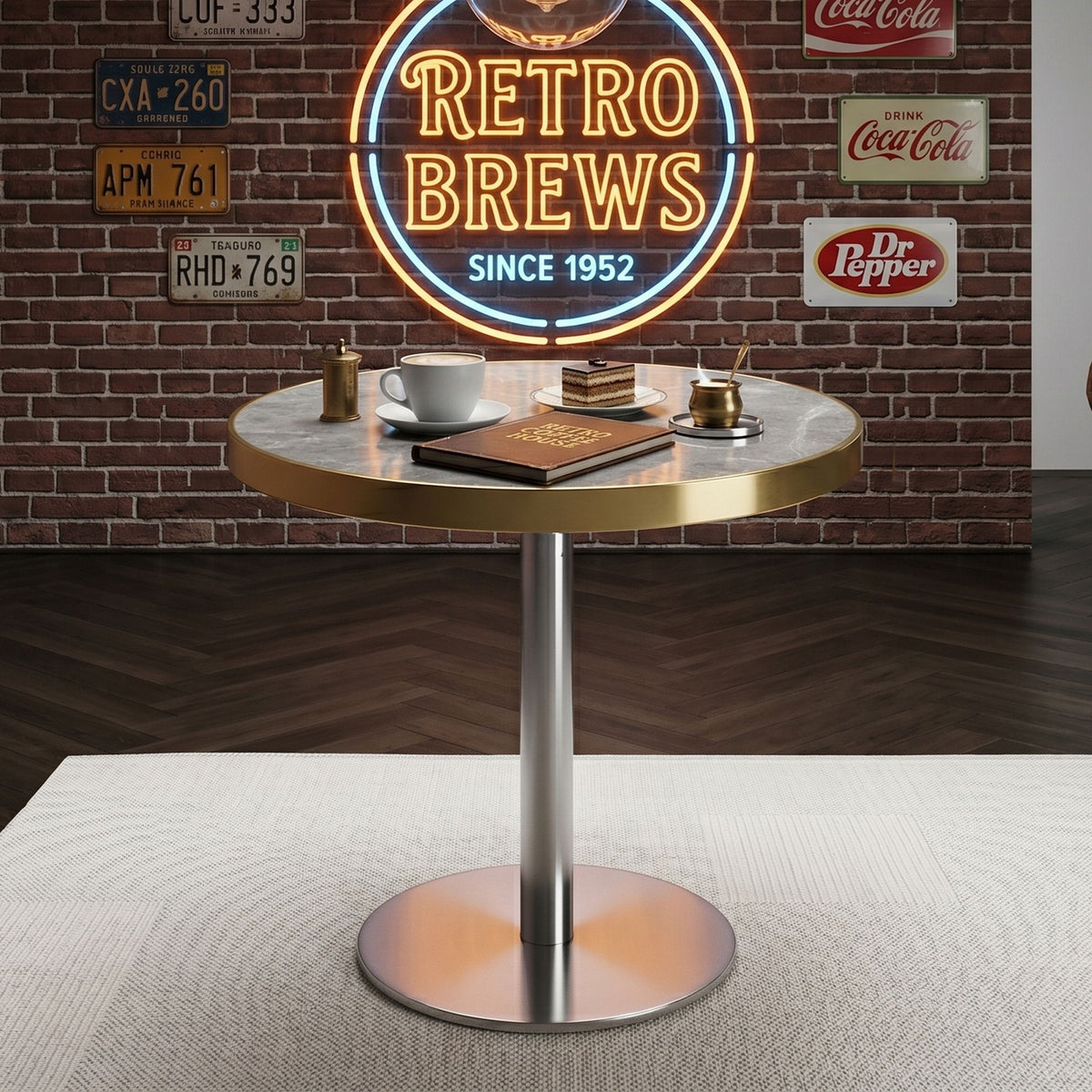 Round Bistro Table, Compact For Kitchen - Gray / Gold / Silver