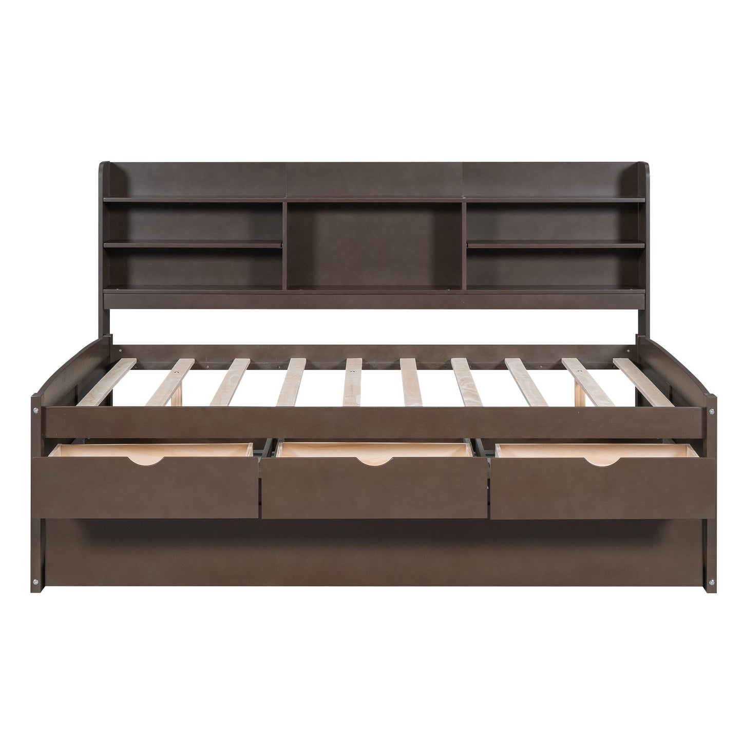 Captain Bed With Built In Bookshelves, 3 Storage Drawers, And Trundle