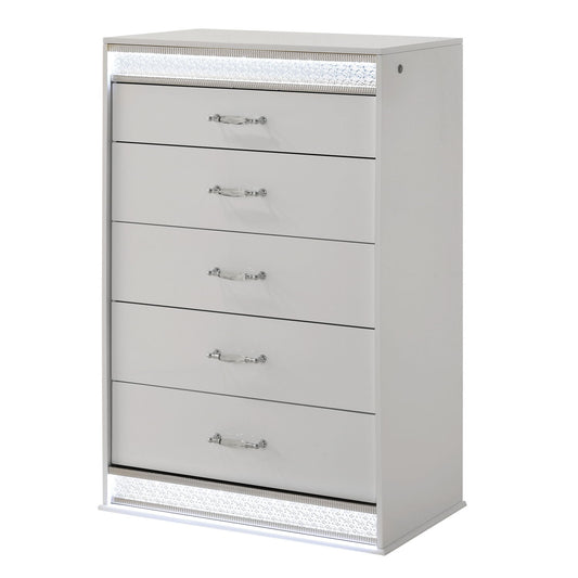 Glam - 5 Drawer Chest & LED Lighting - White