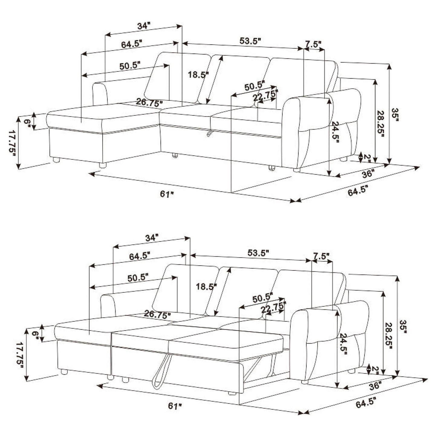 Kenna- Sleeper Sectional Sofa With Storage Ottoman
