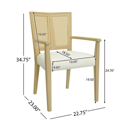 Mid Century Modern Arm Dining Chairs With Rattan Backrest