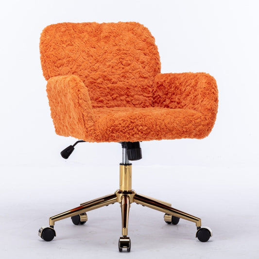 Office Chair, Artificial Rabbit Hair Home Office Chair With Metal Base, Adjustable Desk Chair Swivel Office Chair, Vanity Chair