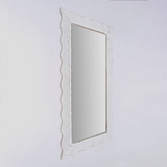 Handcarved Wave Design Rectangle Mirror Accent Enhancing Space - Antique White