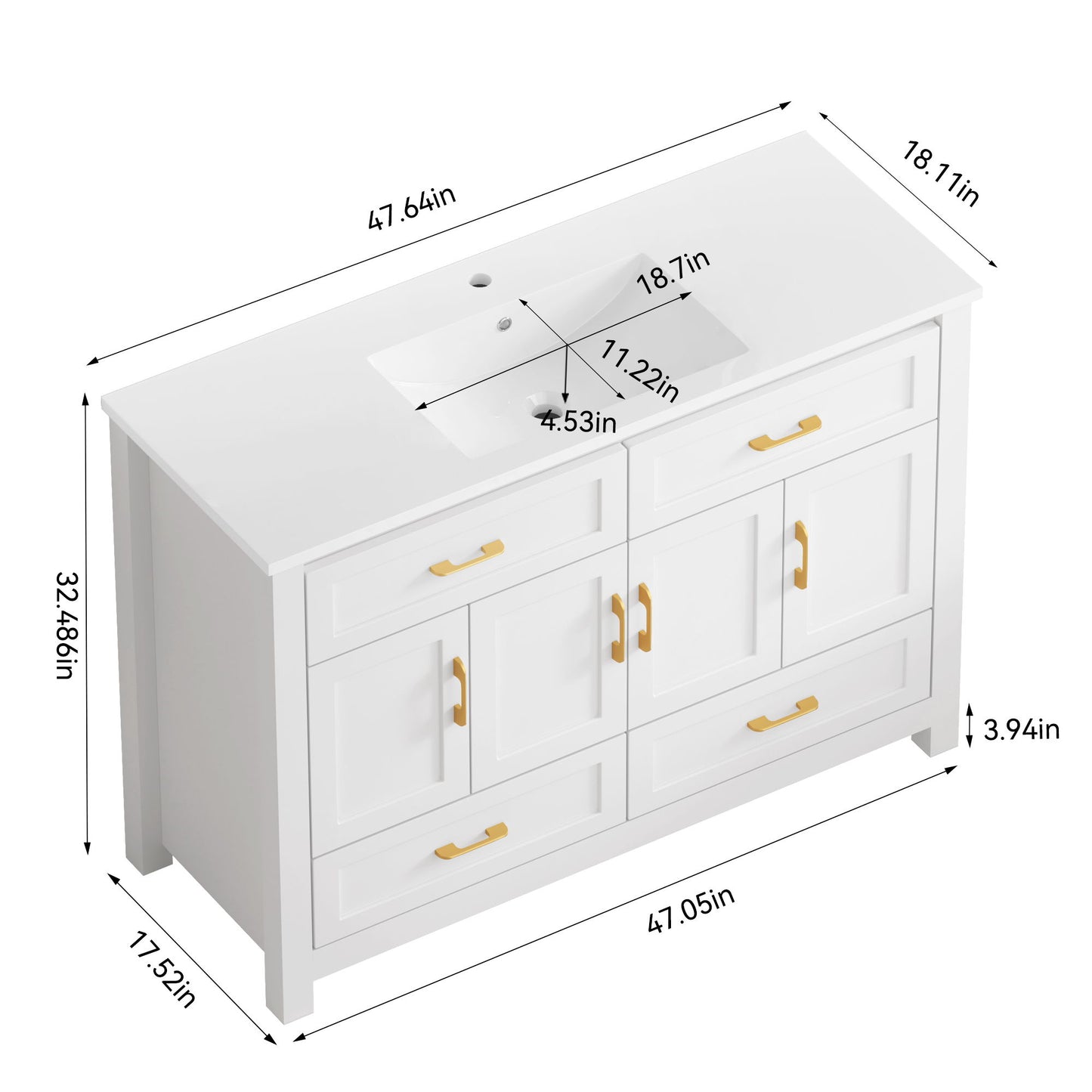 Bathroom Vanity With Sink Combo, 4 Soft Close Doors And 4 Drawers