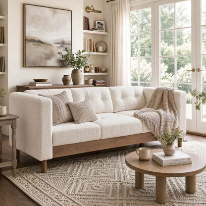 3 Seater Sofa With Square Arms, Tufted Pillow Back For Living Room