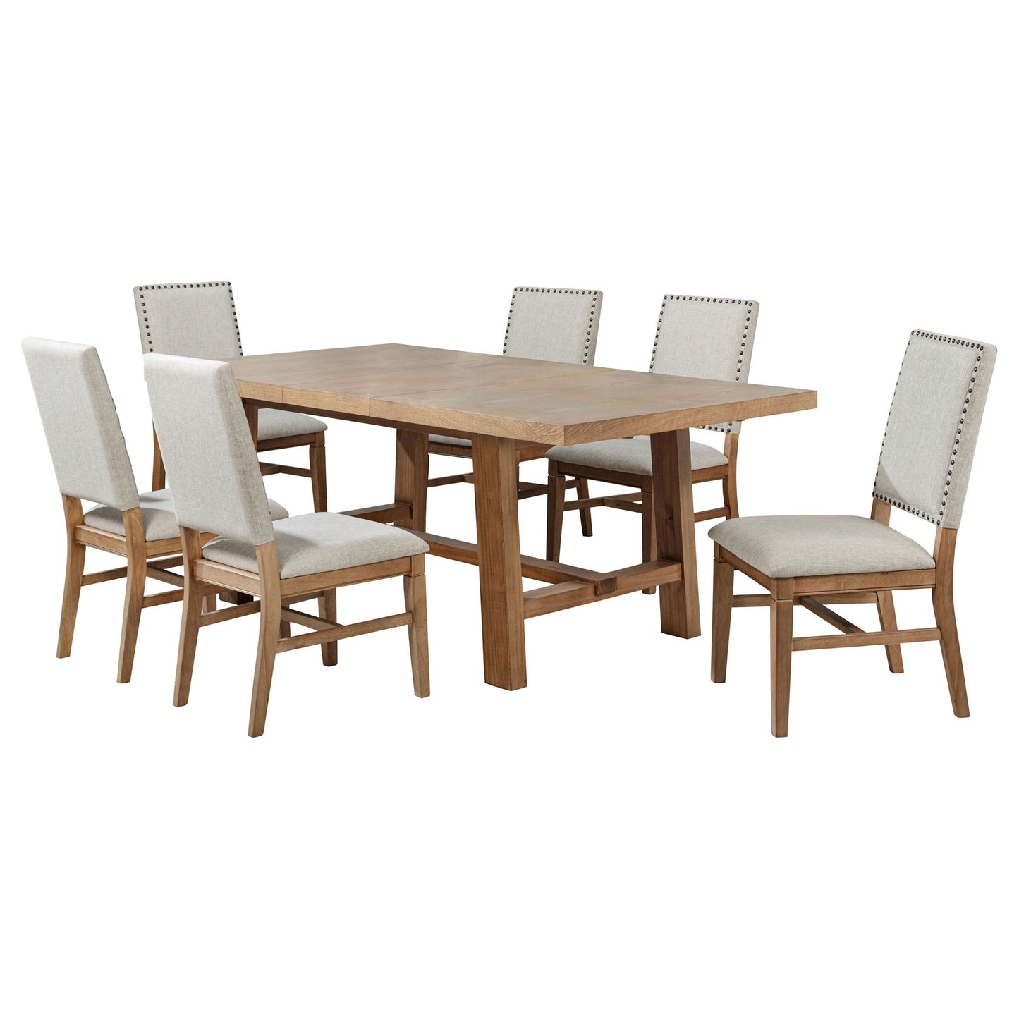 Carlos - 7 Piece Leaf Dining Set Table And Upholstered Chairs - Brown / Beige