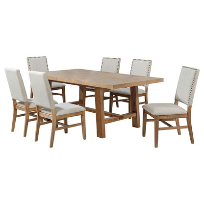 Carlos - 7 Piece Leaf Dining Set Table And Upholstered Chairs - Brown / Beige