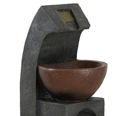 Sculptural Water Fountain With Bowl Basin, With Light And Pump, For Indoor And Outdoor - Brown / Black