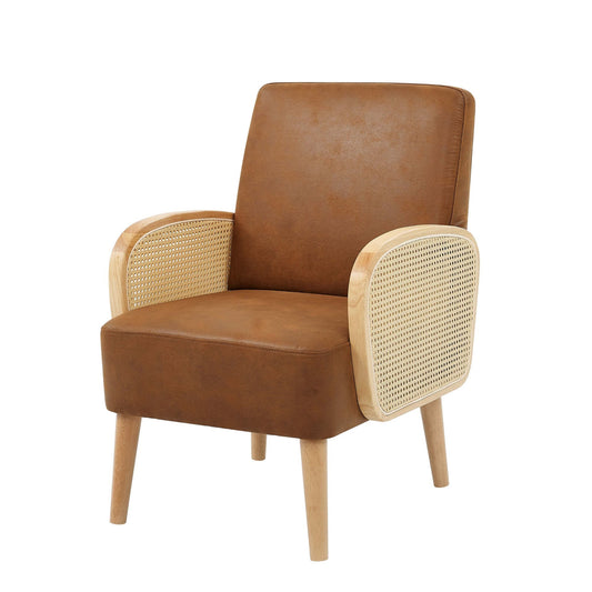 Upholstered Armchair With Tall Legs - Brown