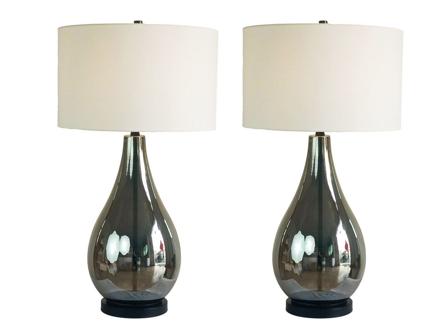 Smoke Pearl Essence Glass & Metal Table Lamp (Set of 2) - Smoke Pearl / Matte Black