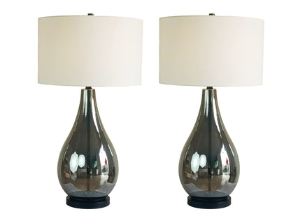 Smoke Pearl Essence Glass & Metal Table Lamp (Set of 2) - Smoke Pearl / Matte Black