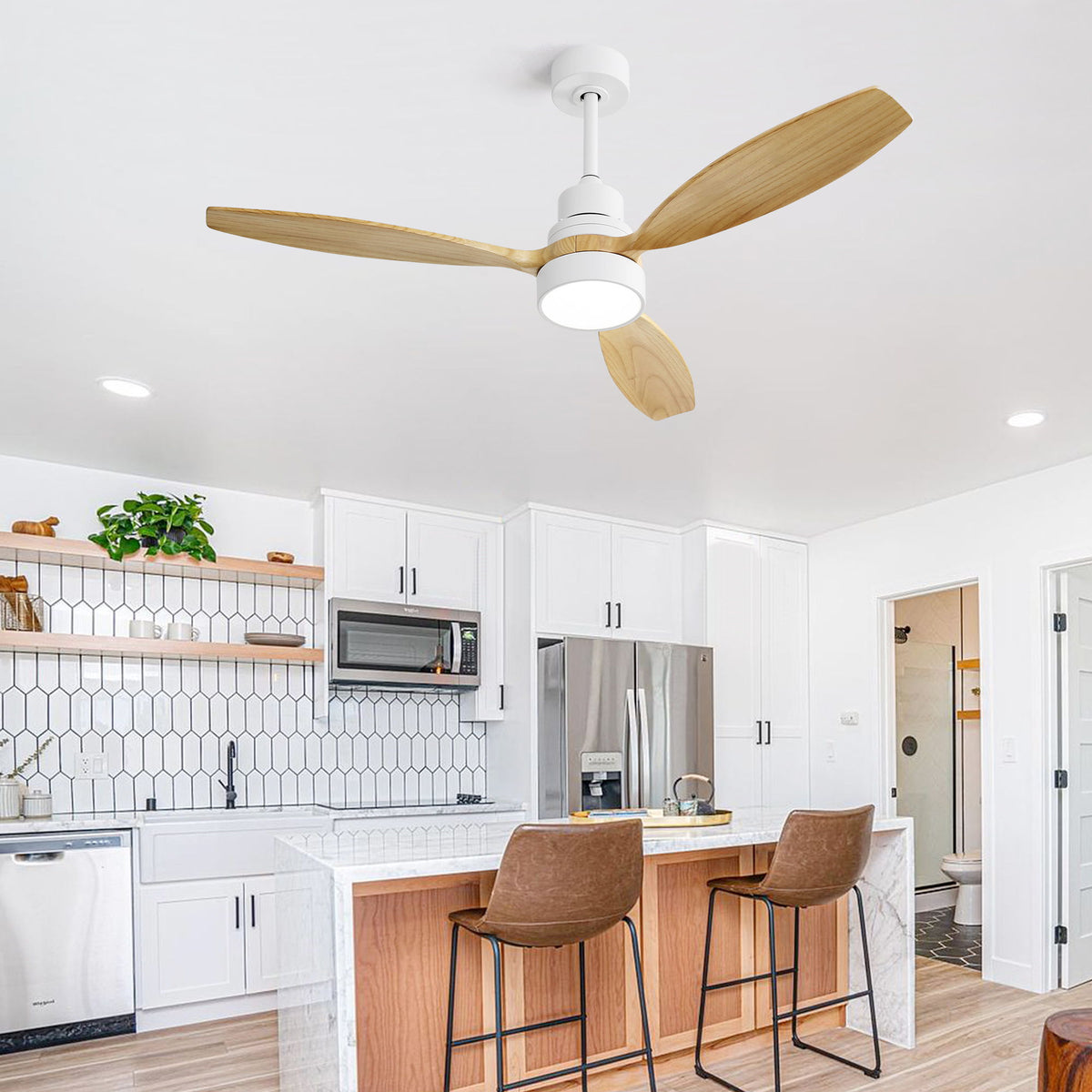 52" Integrated LED Ceiling Fan With Remote Control And Blades For Living Room