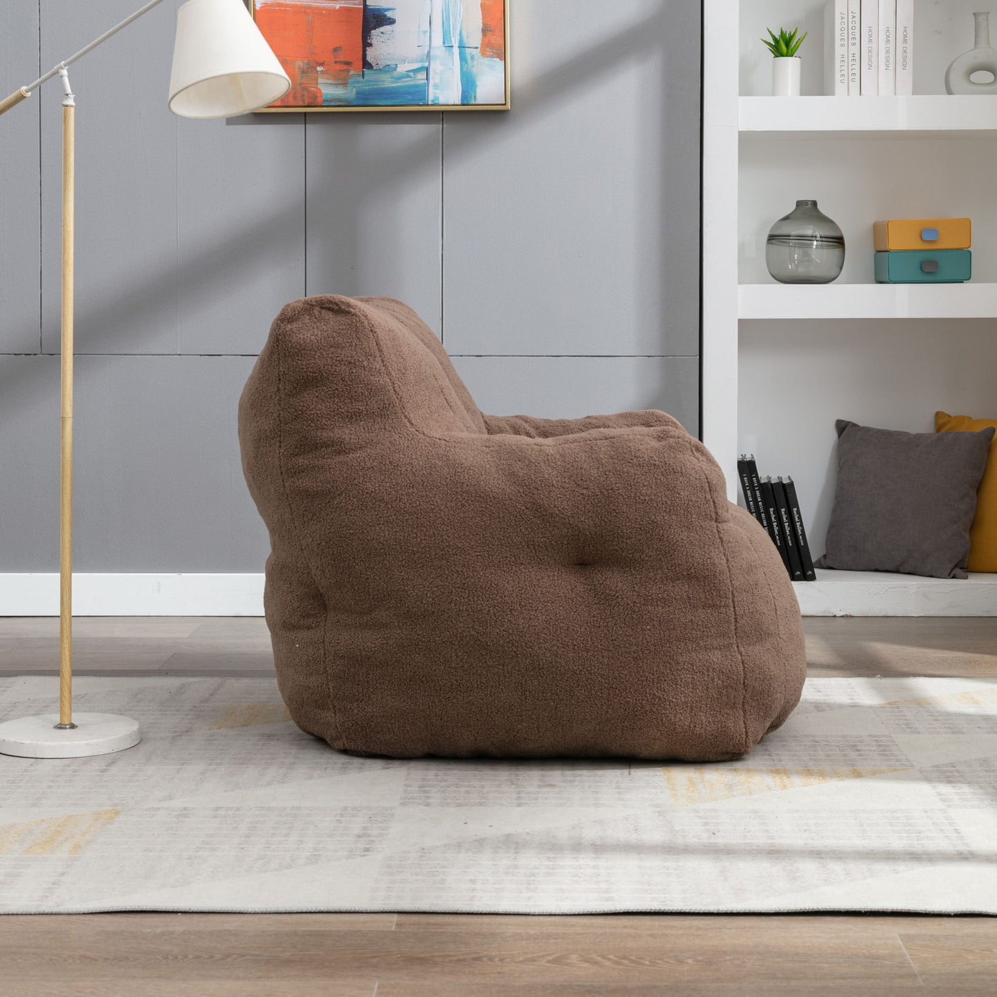 Soft Teddy Fabric Tufted Foam Bean Bag Chair With Teddy Fabric