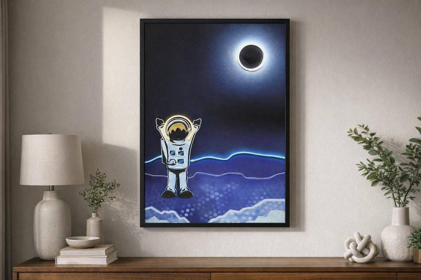 Shoot For The Stars By Joy Hernandez Hand-Embellished LED Canvas In Frame - Black / Blue