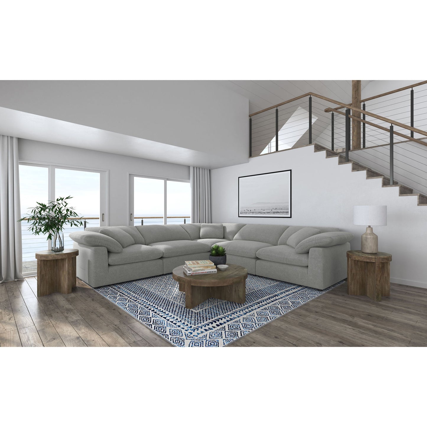 Segoura - 5 Piece Upholstered Modular Sectional With Reclined Back Pillows - Gray