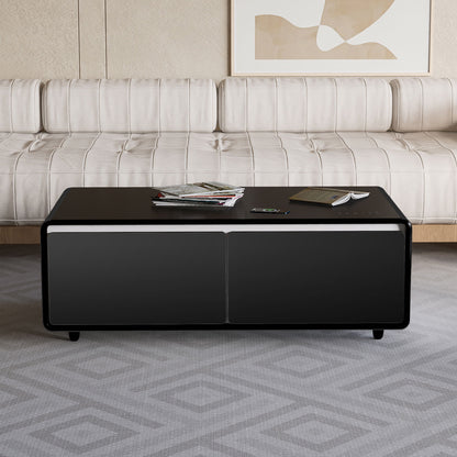 Modern Smart Coffee Table With Built-In Fridge, tooth Speaker, Wireless Charging Module, Touch Control Panel, Power Socket, USB Interface, Outlet Protection, Atmosphere Light