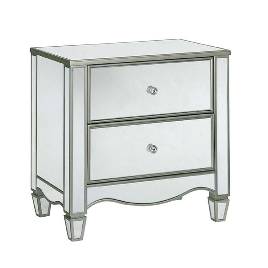 Nightstand With Mirror Panels - Silver