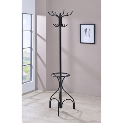 12 Hook Coat Rack With Umbrella Holder - Black