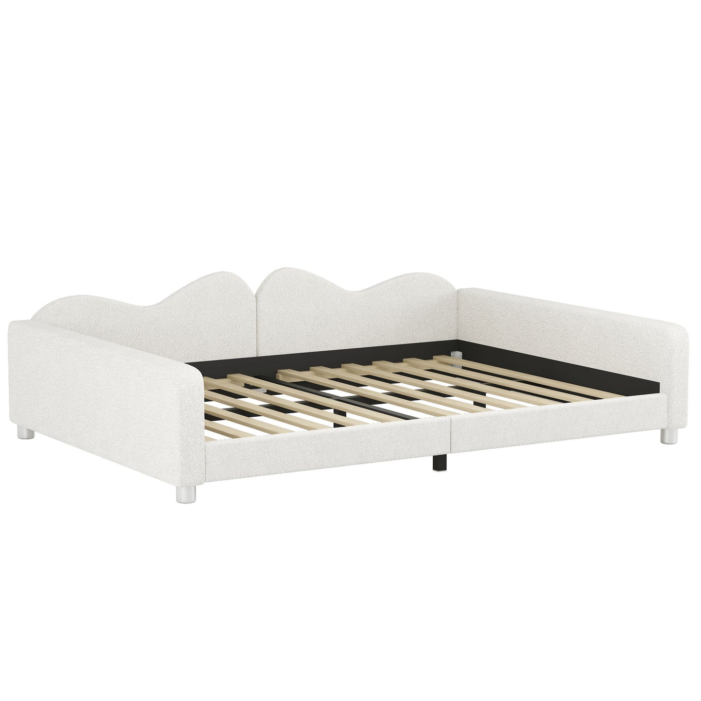 Upholstered Daybed, Sherpa Fabric Sofabed With Cloud-Shaped Backrest