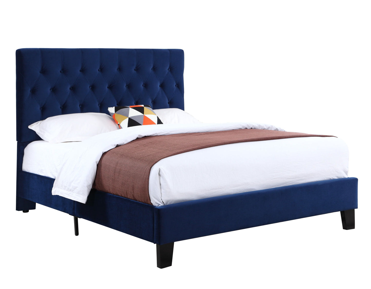 Queen Upholstered Bed - Blue - Fabric