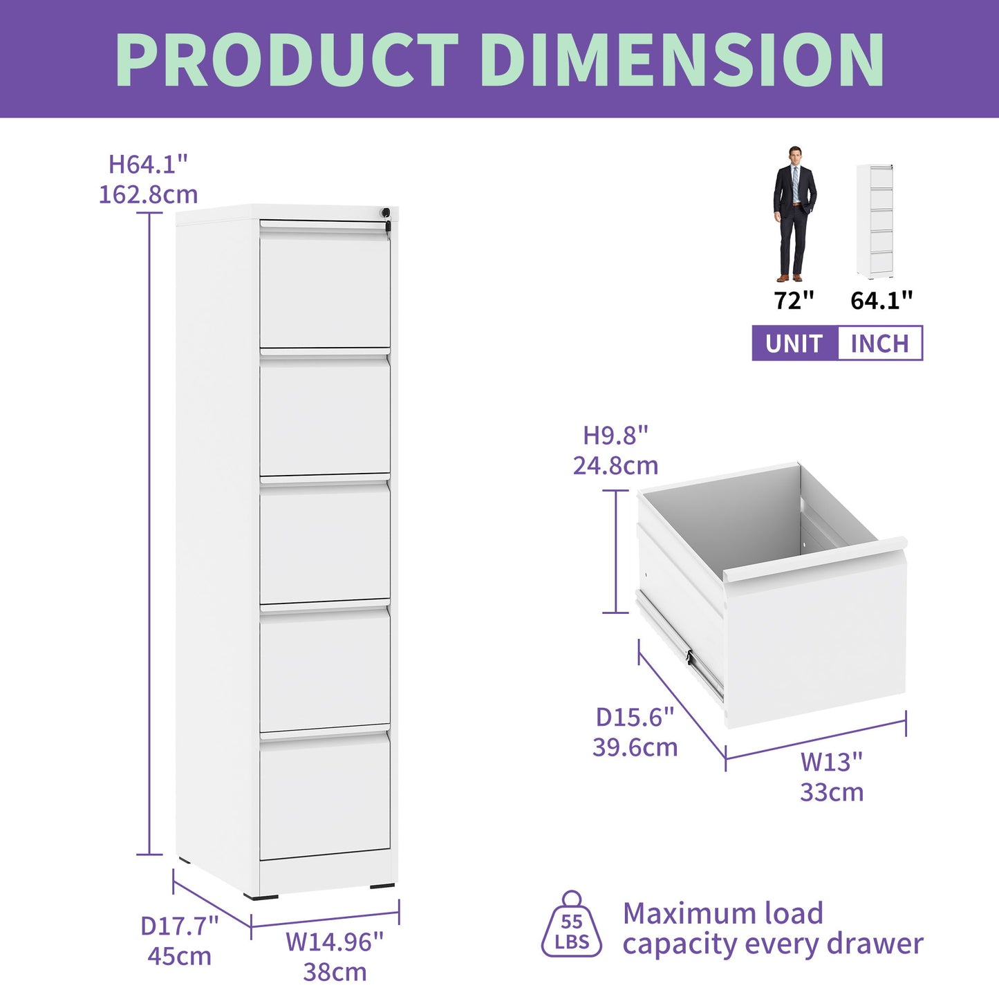 Steel Drawer Vertical File Cabinet With Lock For A4 Legal / Letter Size