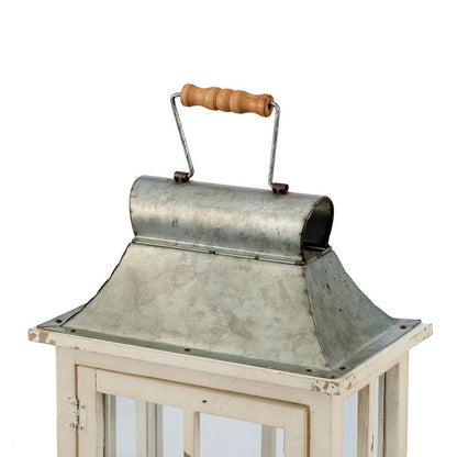 Wooden Candle Lantern Decorative, Hurricane Lantern Holder Decor For Indoor Outdoor, Home Garden Wedding - Ivory