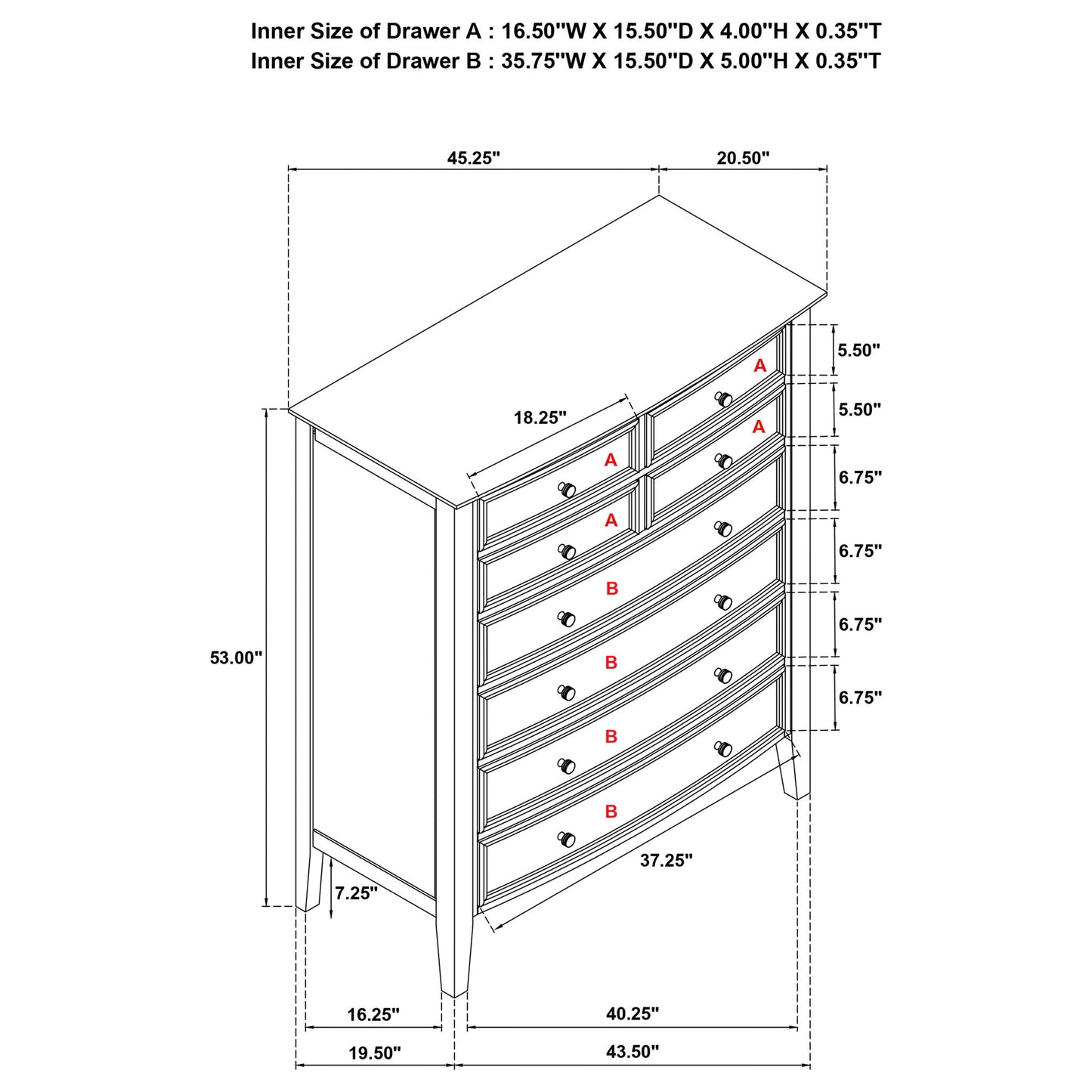 Talia - 8 Drawer Chest - White