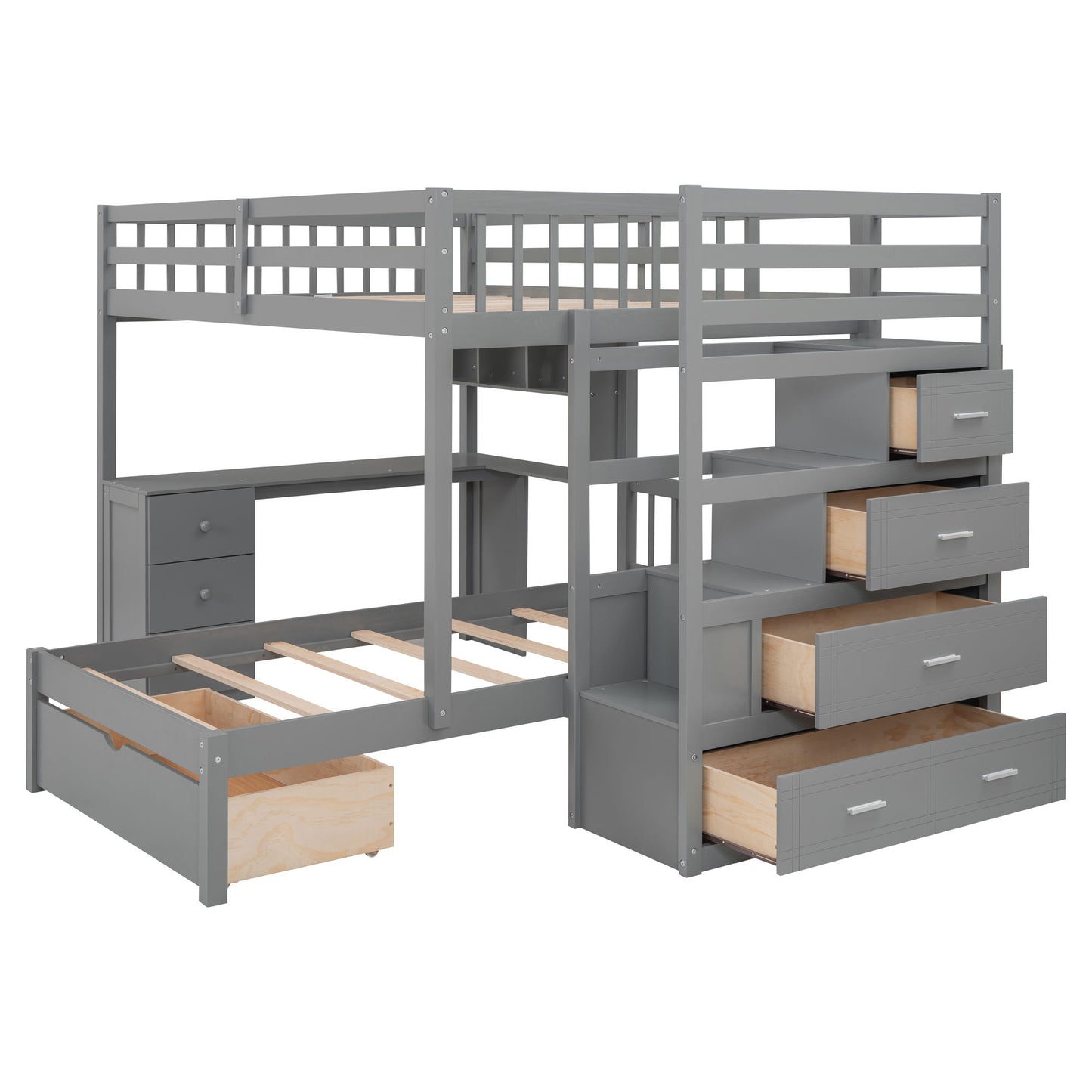 Bunk Bed With Desk, Drawers And Shelves