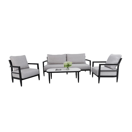 Outdoor Conversation Set With Chairs, Bench Sofa, Tables, Sunbrella Cushions