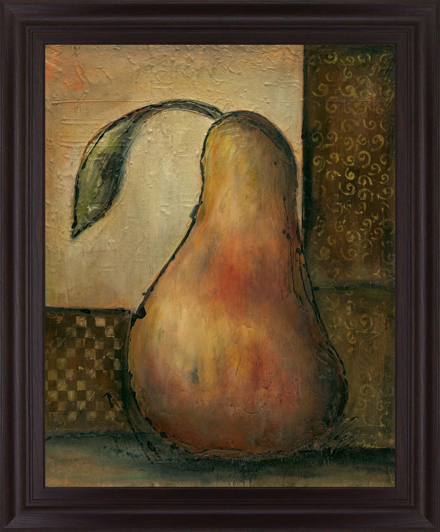 Sunlit Orchard Pear - 28" x 34" Framed Wall Art - Dark Brown
