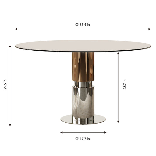 Round Dining Table / Tempered Glass Top - Brown