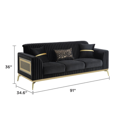 Antigua - Upholstered Sofa With Accents - Black / Gold