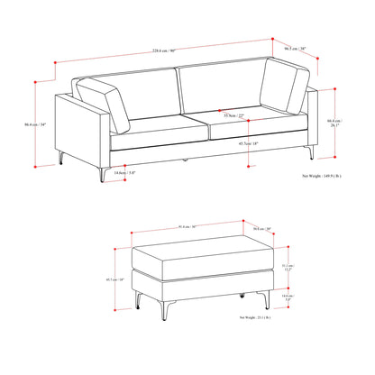 Ava - Mid Century Sofa With Ottoman Set