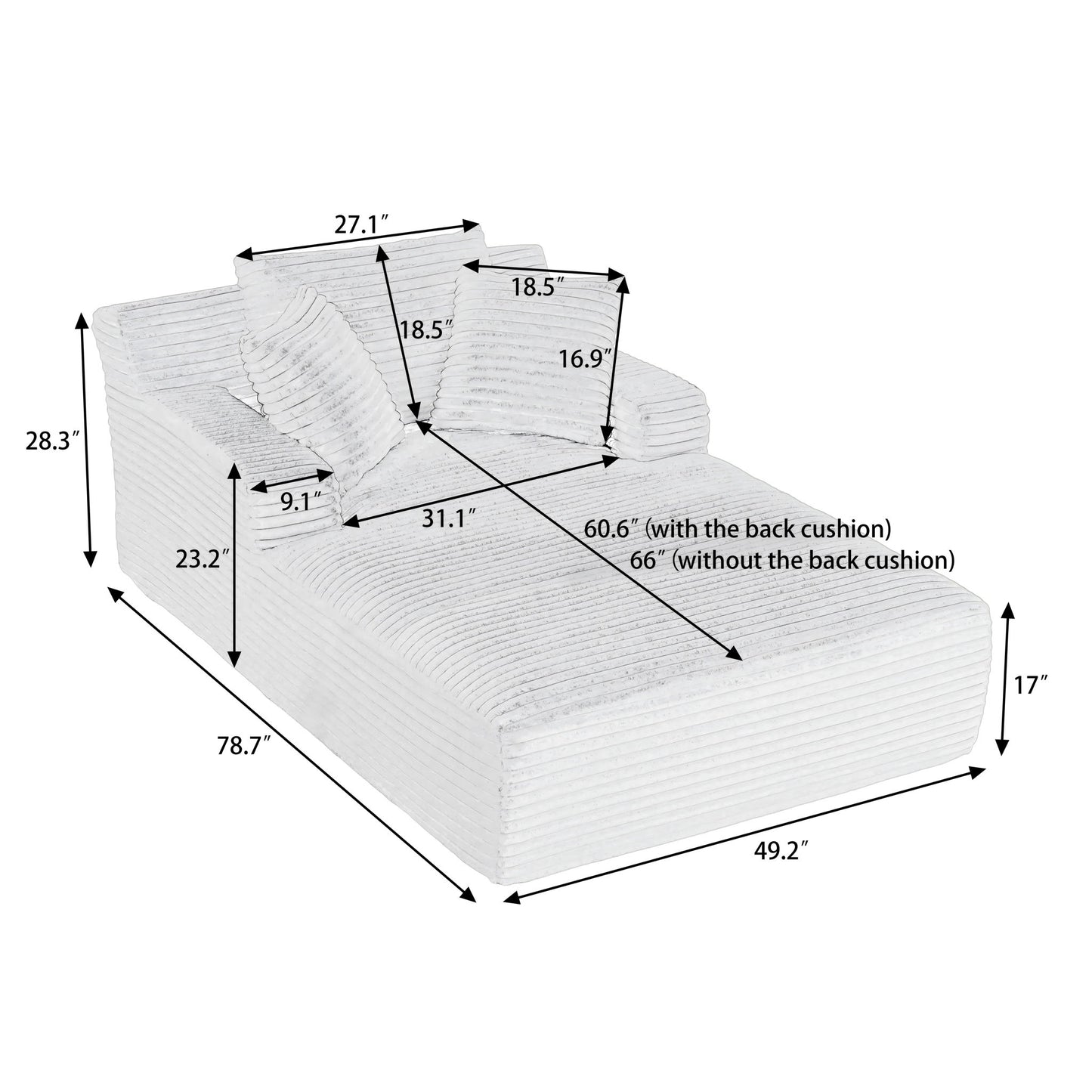 Oversized Chaise Lounge Chair Indoor For Living Room - Dark Gray