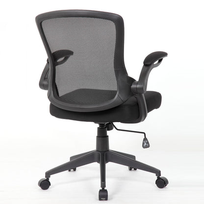 Office Chair & Mid Back Design, Adjustable Height And Foldable Armrests - Black