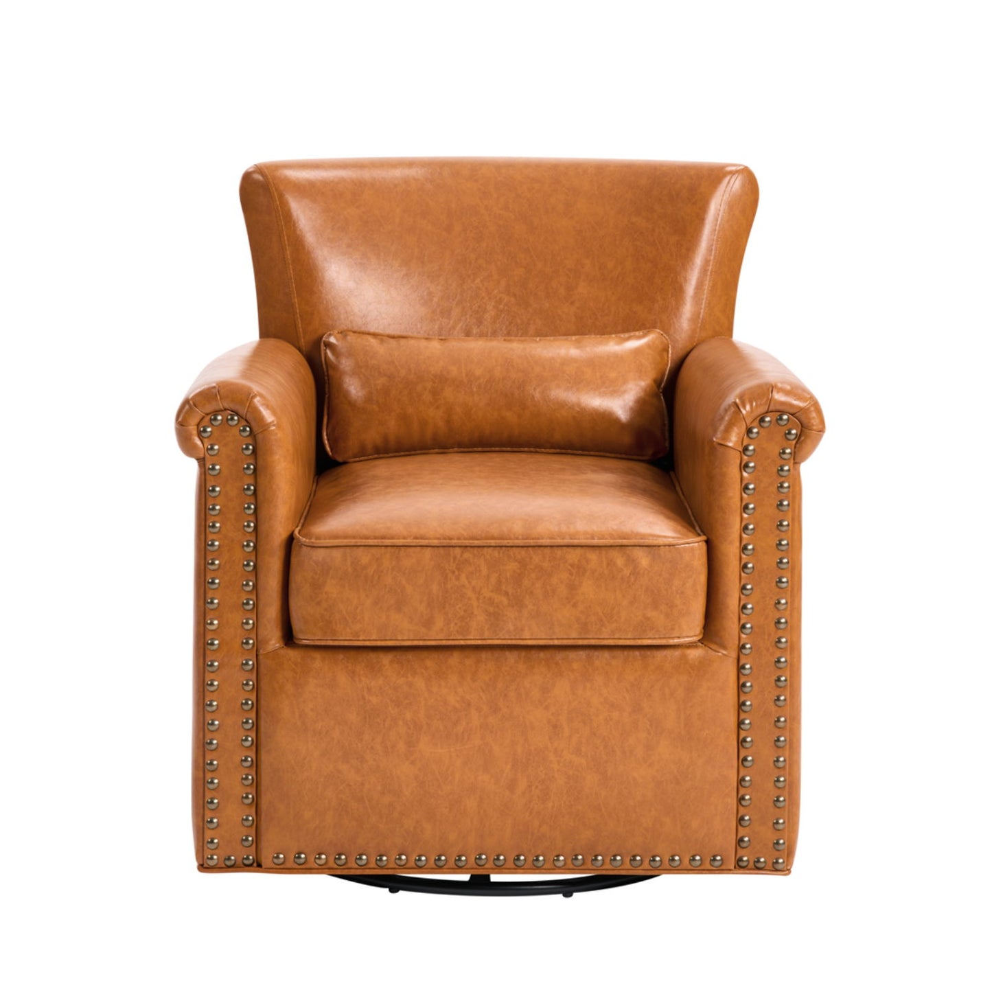 Swivel Accent Chair With Rolled Arm, Sewn Pillow Back, Nailhead Trim For Living Room