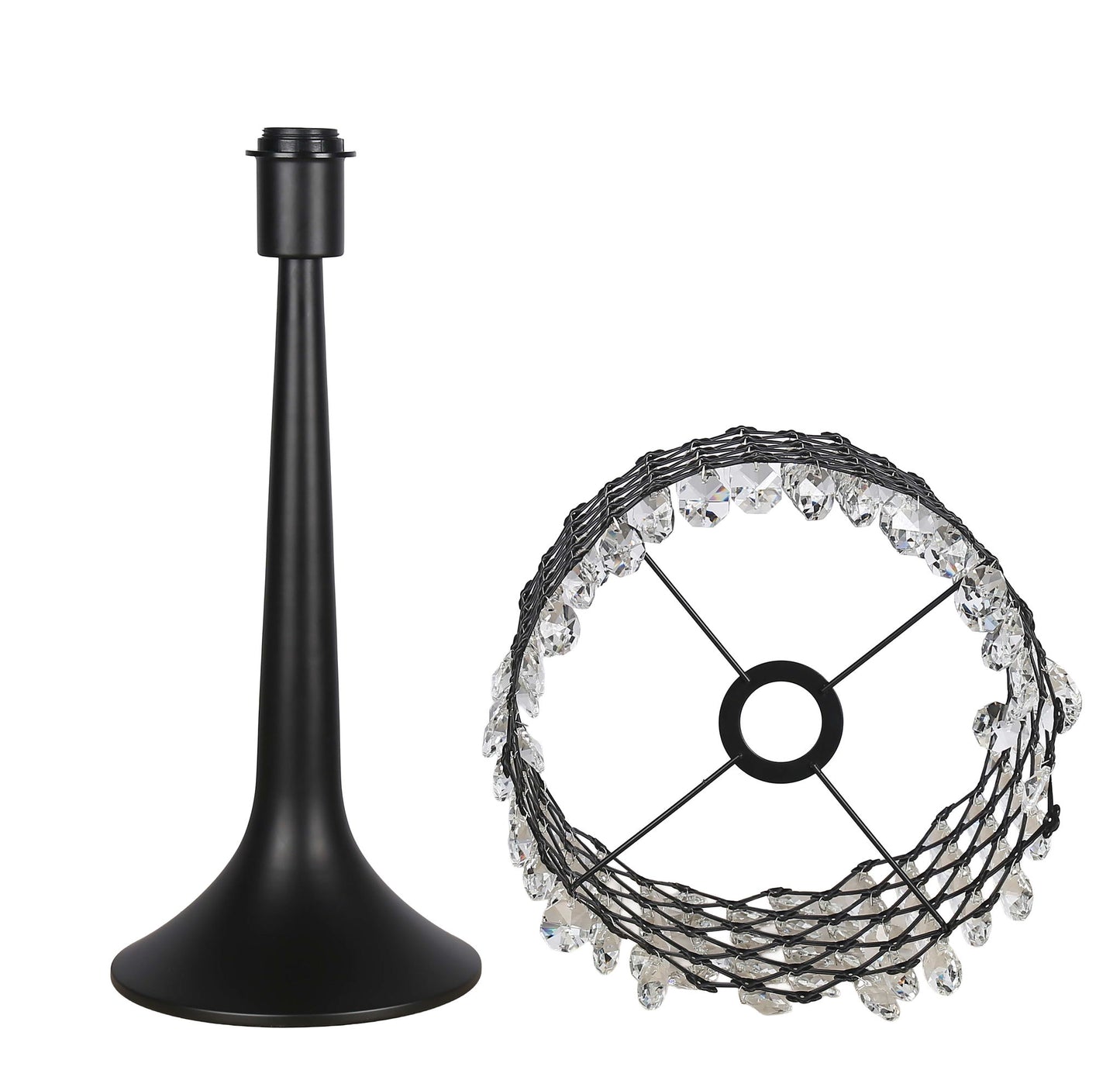 "Crystal Lattice Radiance" Metal And Crystal Table Lamp (Set of 2) - Matt Black / Clear Crystal