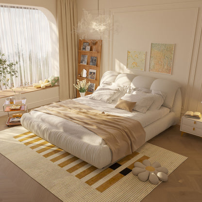 Luxury Upholstered Platform Bed With Oversized Padded Backrest And Solid Wood Frame