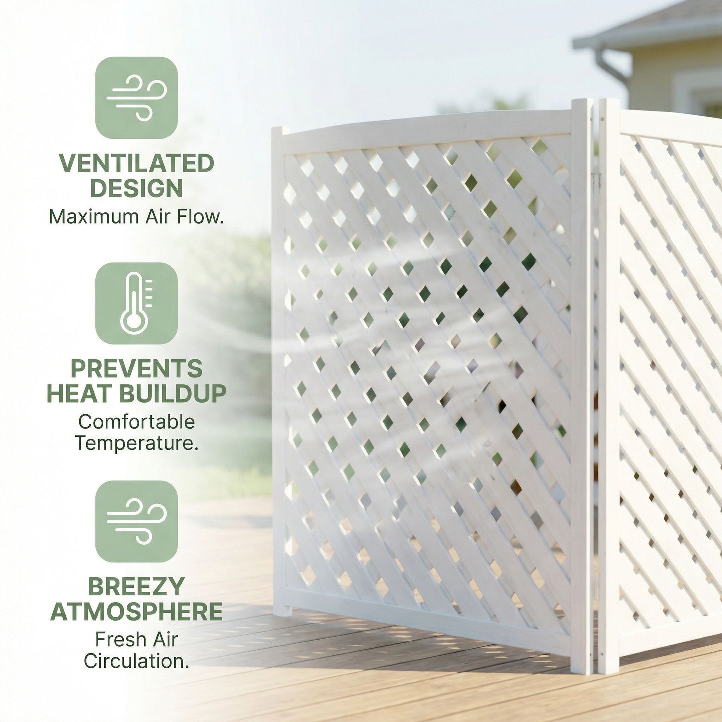 3 Panel Outdoor Air Conditioner Fence Screen, Privacy Fence - White