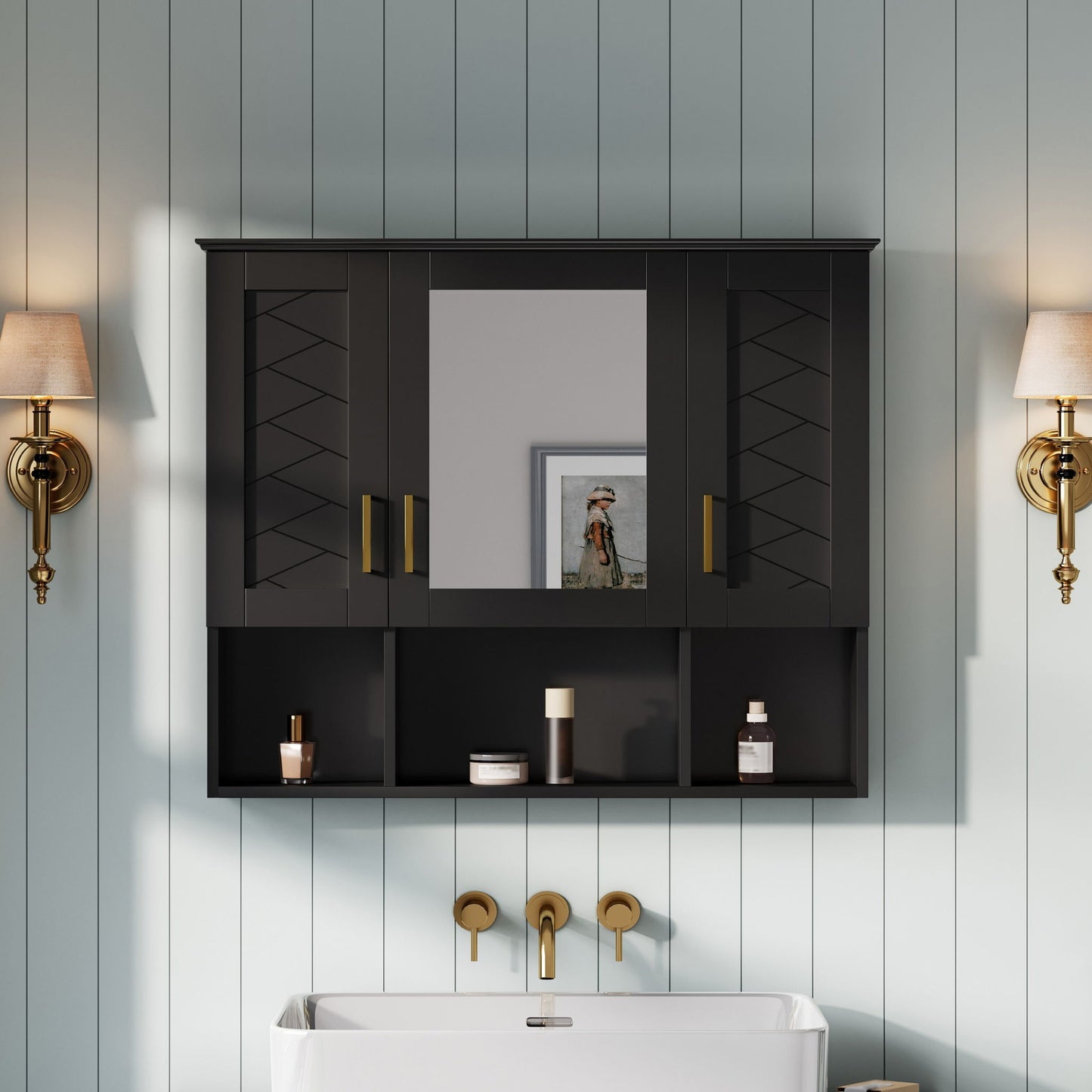 Modern Wall Mounted Medicine Cabinet With Adjustable Shelves, Soft Close Doors, High Define Mirror