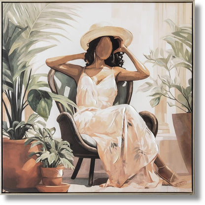 Sunlit Oasis Muse - 33" x 33" Framed Wall Art - Beige