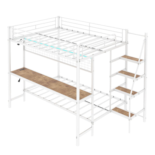 Bunk Bed With Built In Desk And LED Lighting