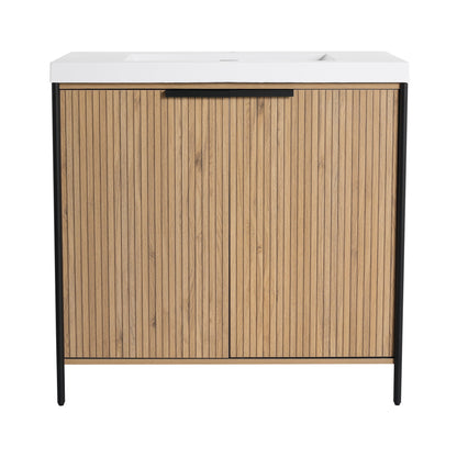 Modern Freestanding Bathroom Vanity With Resin Sink & Soft Close Cabinet Doors