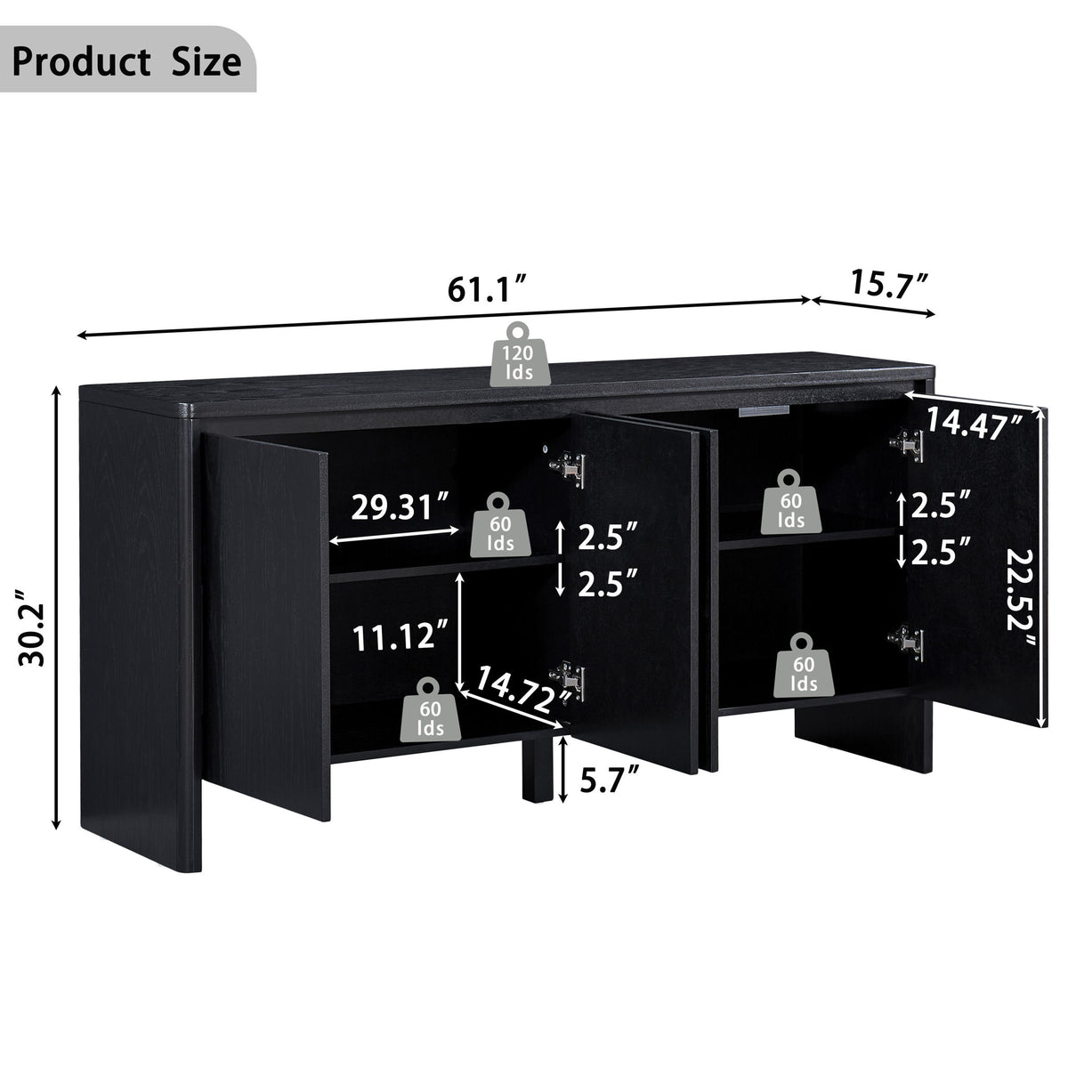 Sideboard Buffet Cabinet With Adjustable Shelves