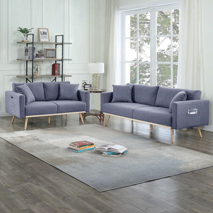 Easton - Fabric Living Room Set With USB Charging Ports Pockets And Pillows (Set of 2)