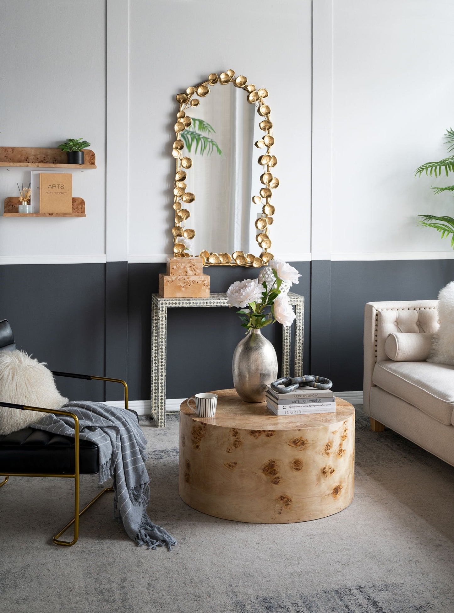 Full Length Arched Wall Mirror With en Leaf Accents Decorative Mirror For Living Room Bedroom - Gold
