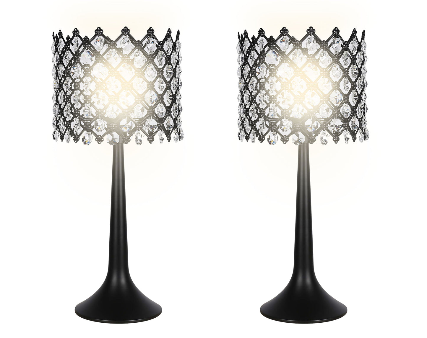 "Crystal Lattice Radiance" Metal And Crystal Table Lamp (Set of 2) - Matt Black / Clear Crystal