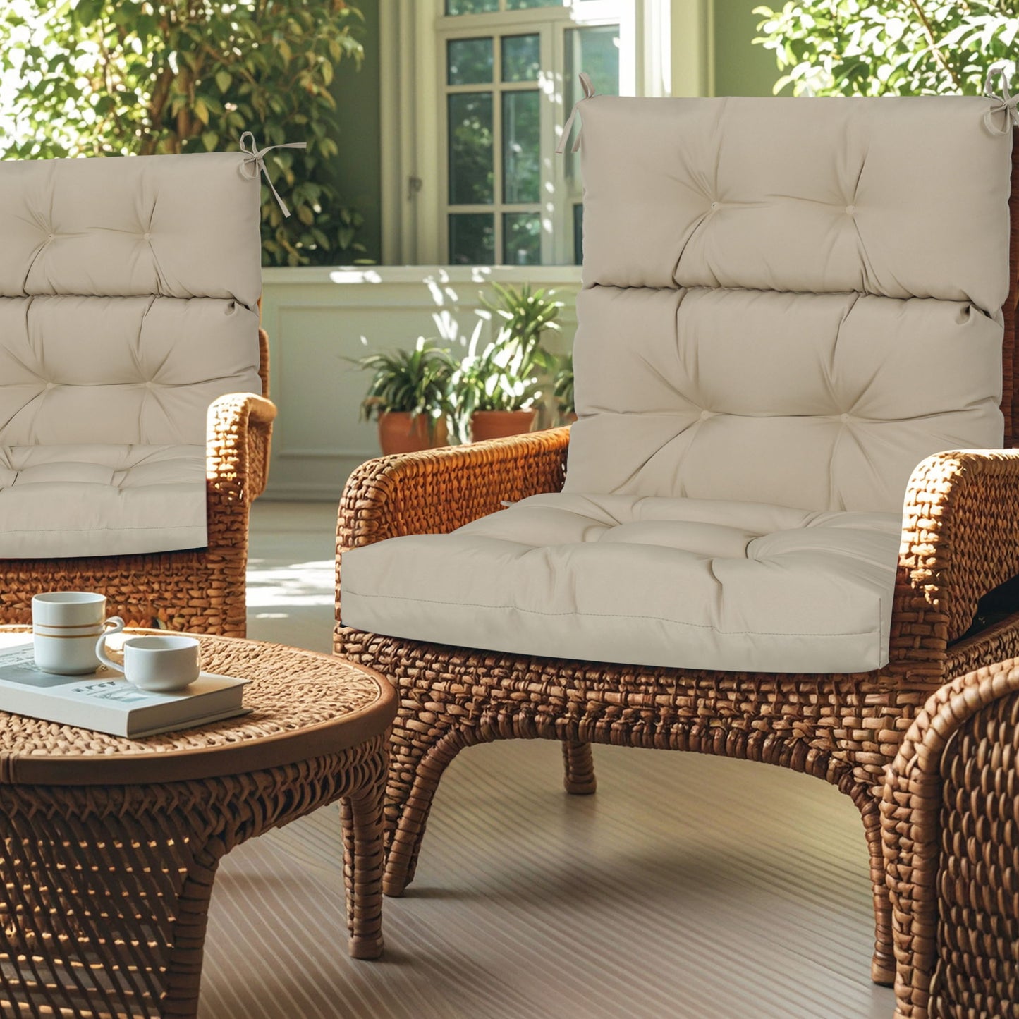 2 Piece High Back Patio Chair Cushion Set