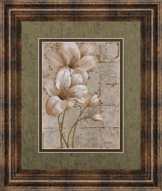Lilies On Silver I By Vivian Flasch - Framed Print Wall Art - Light Brown