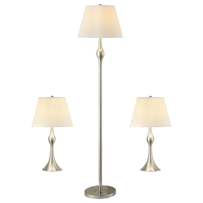 3 Piece Lamp Set, Floor Lamp And 2 Table Lamps - Silver